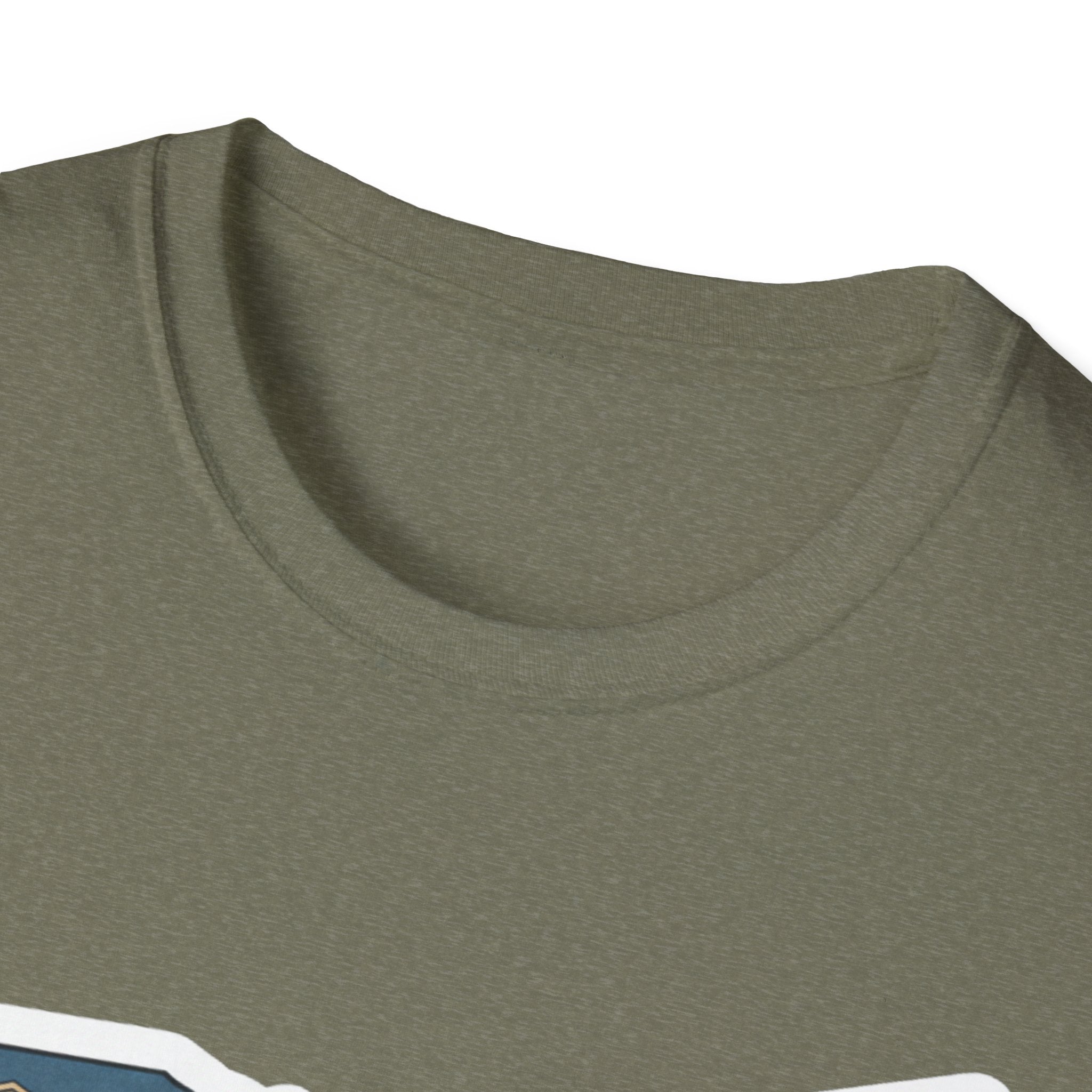 Ohio graphic T-shirt (Heather Military Green) close-up of crew neckline and fabric