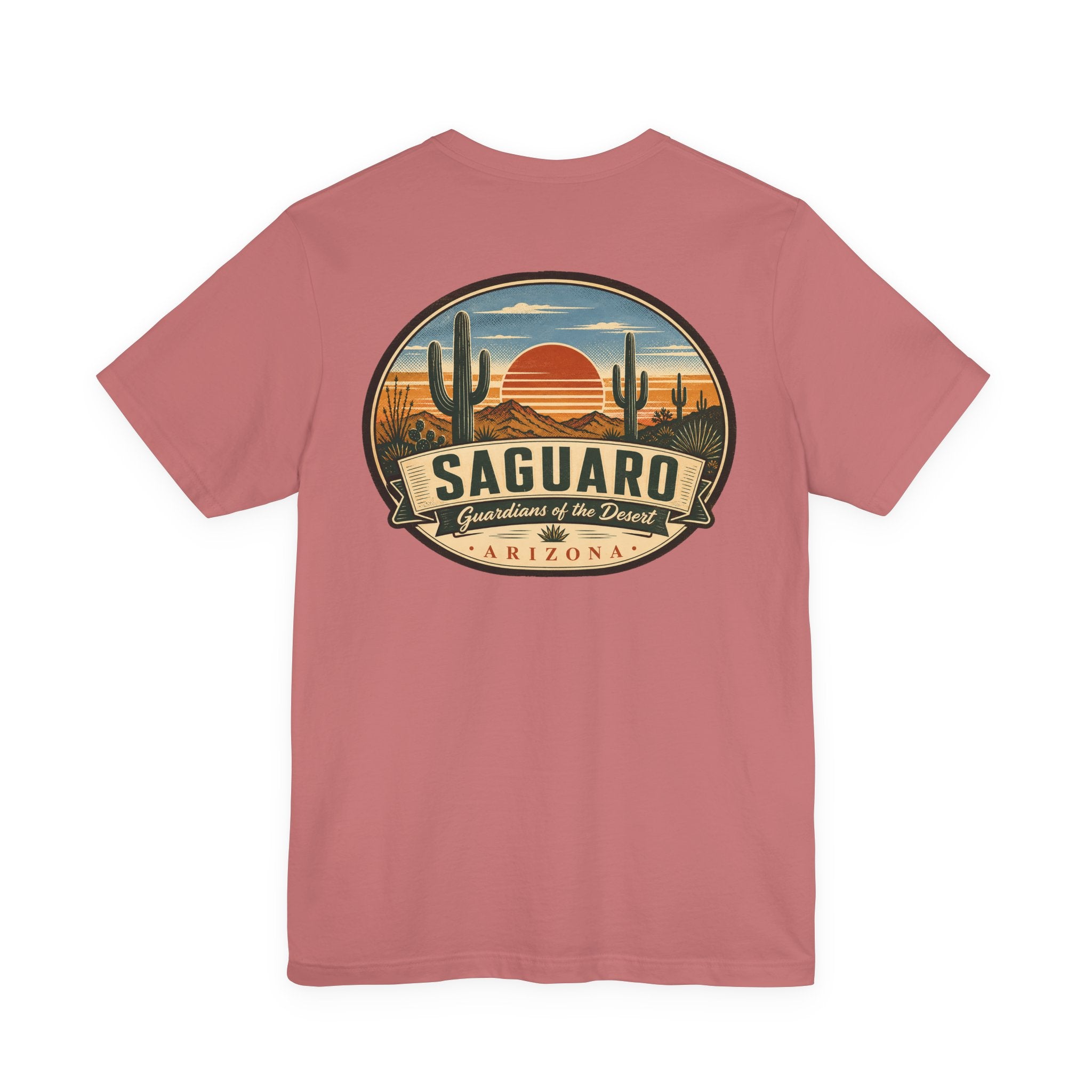 Rose t-shirt with circular Saguaro cactus desert graphic on the chest