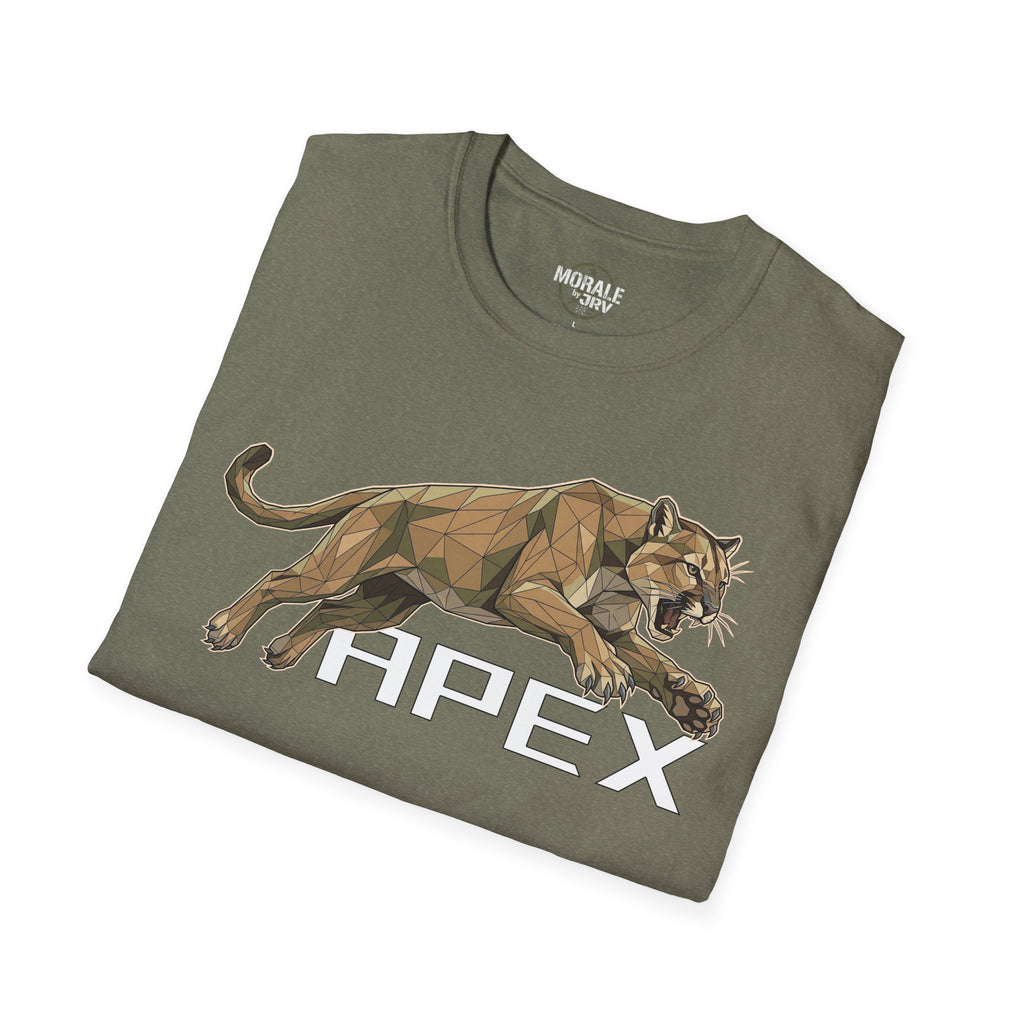 Leaping Cougar graphic tee, military green: geometric cougar with “HYPER”