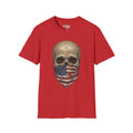Geometric skull T-shirt with American flag bandana print on red crewneck