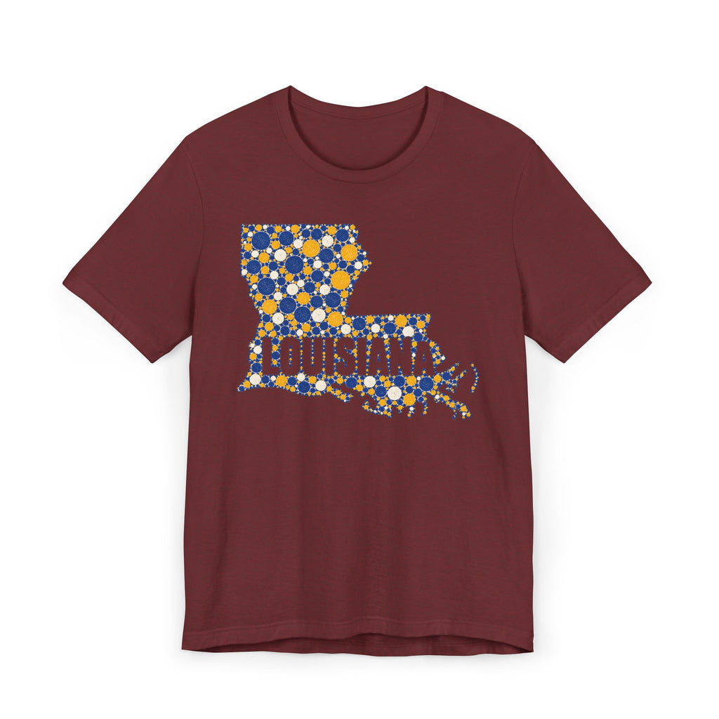 Louisiana State Shape Floral T-Shirt | Blue and Gold Louisiana Outline Graphic Tee