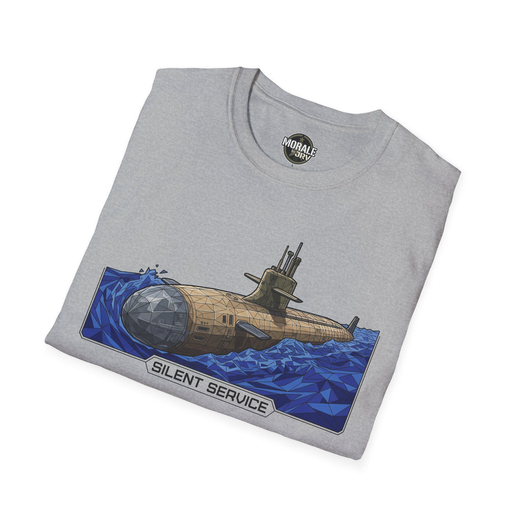 Gray crew-neck T-shirt with Silent Service submarine graphic