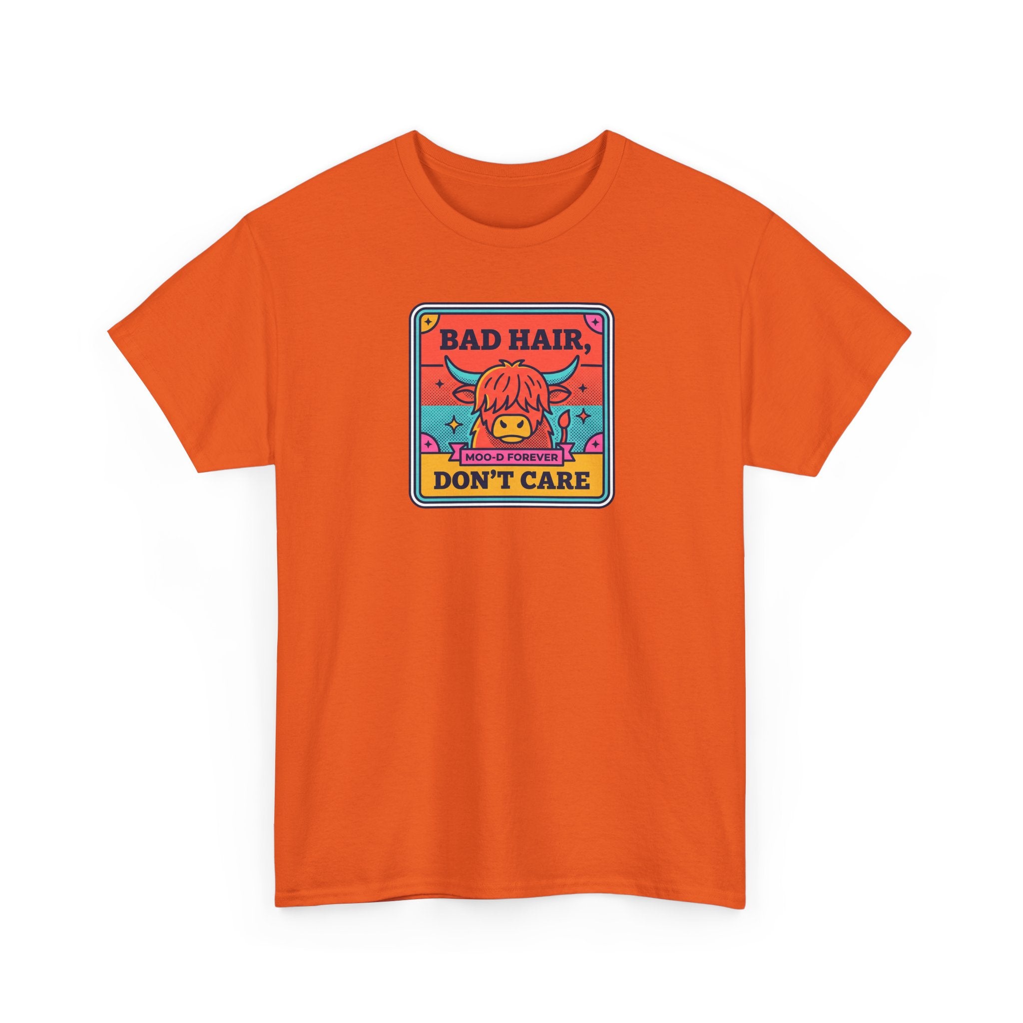 Orange short-sleeve T-shirt with cartoon chest graphic
