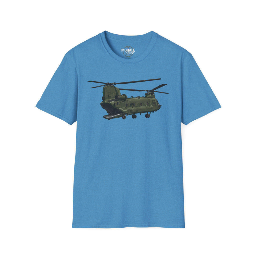 Blue CH-47 Chinook T-Shirt with green helicopter graphic on front