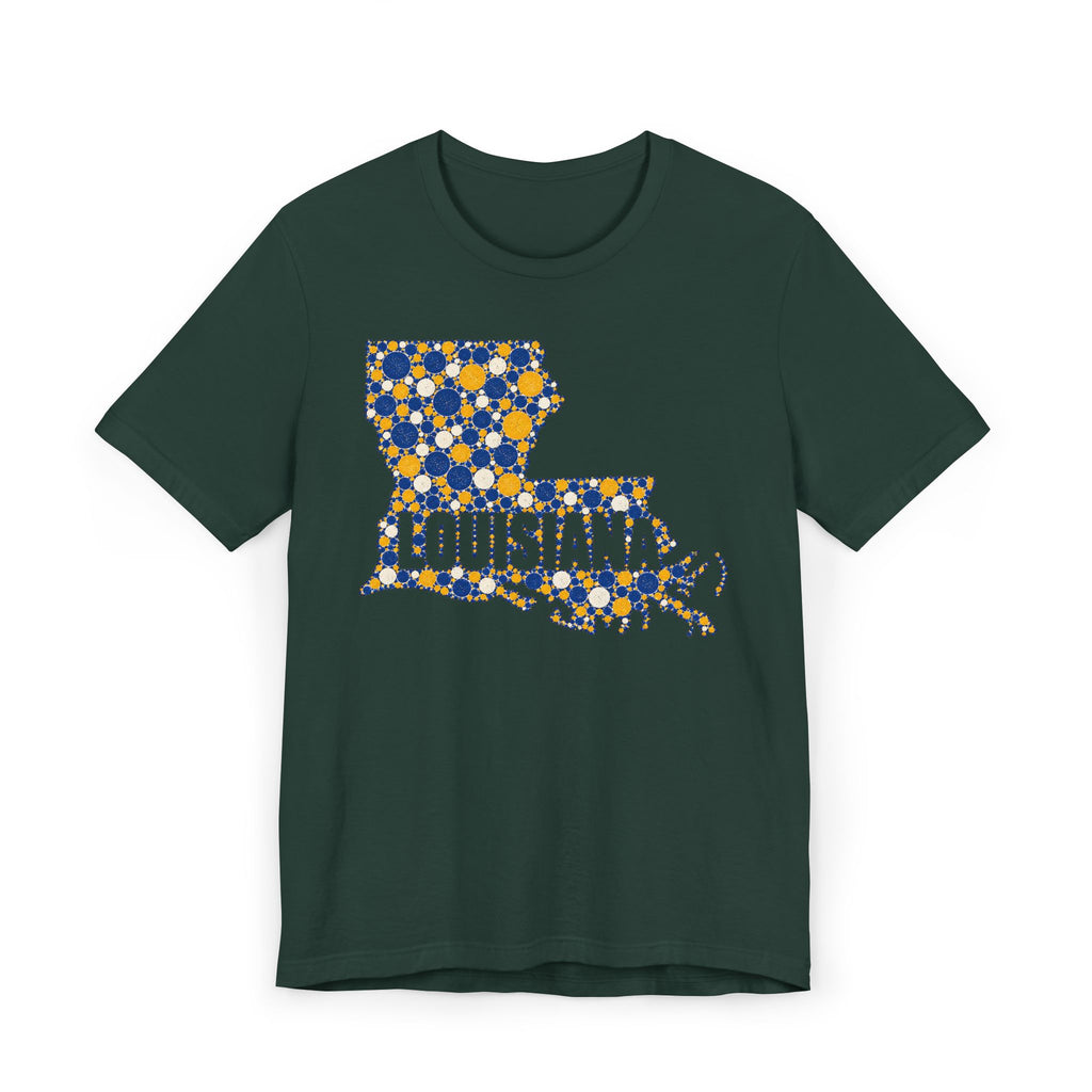 Louisiana State Shape Floral T-Shirt | Blue and Gold Louisiana Outline Graphic Tee