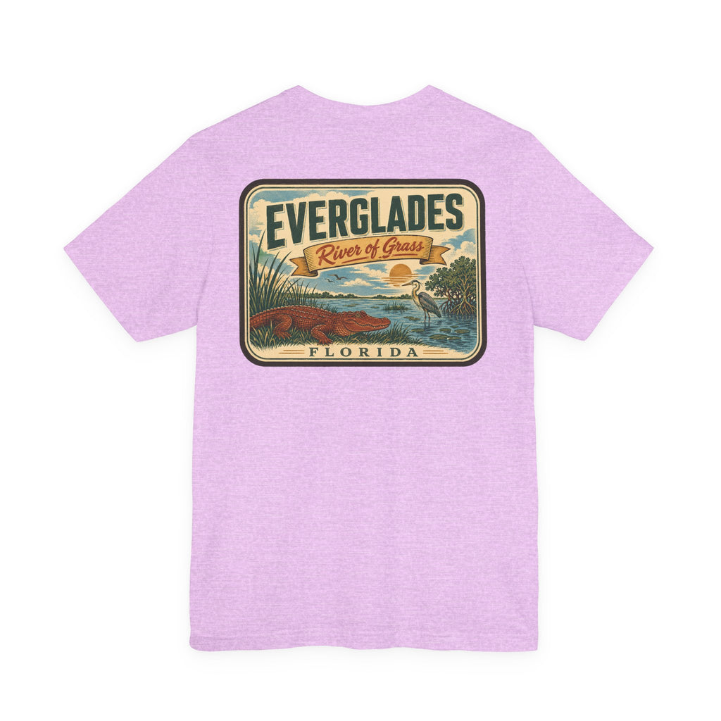 Everglades graphic T-shirt in lavender with centered rectangular scenic River of Grass print