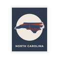 North Carolina map kiss-cut sticker, navy design with white circle and red state outline