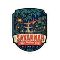 Savannah luggage tag sticker with fountain lights, SAVANNAH ribbon and GEORGIA text