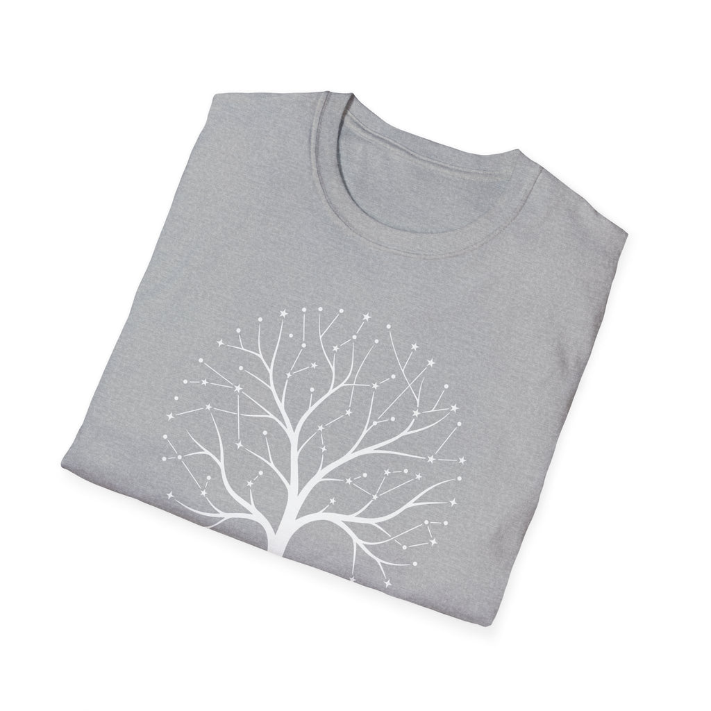 Heathery grey T-shirt with white tree-of-life star graphic on the front