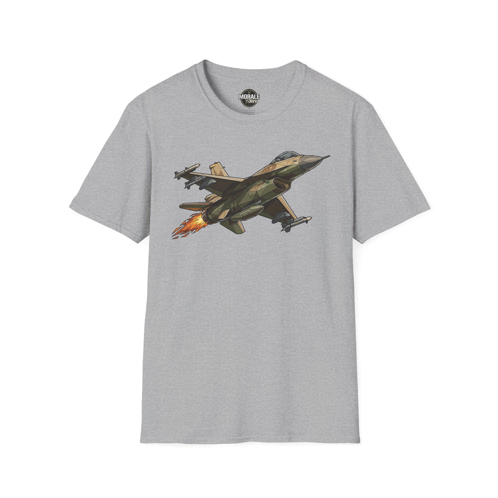 Sport Grey fighter jet illustration T-shirt with colorful jet graphic on front