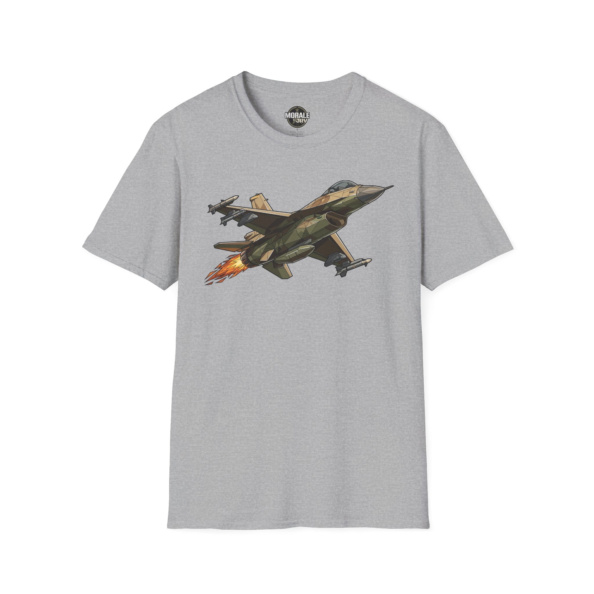 Sport Grey fighter jet illustration T-shirt with colorful jet graphic on front