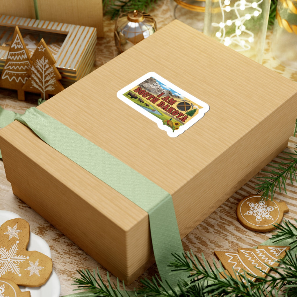 „I AM SOUTH DAKOTA“ Aufkleber auf Geschenkbox