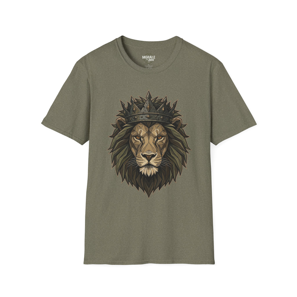 Military Green lion head T-shirt with crown graphic