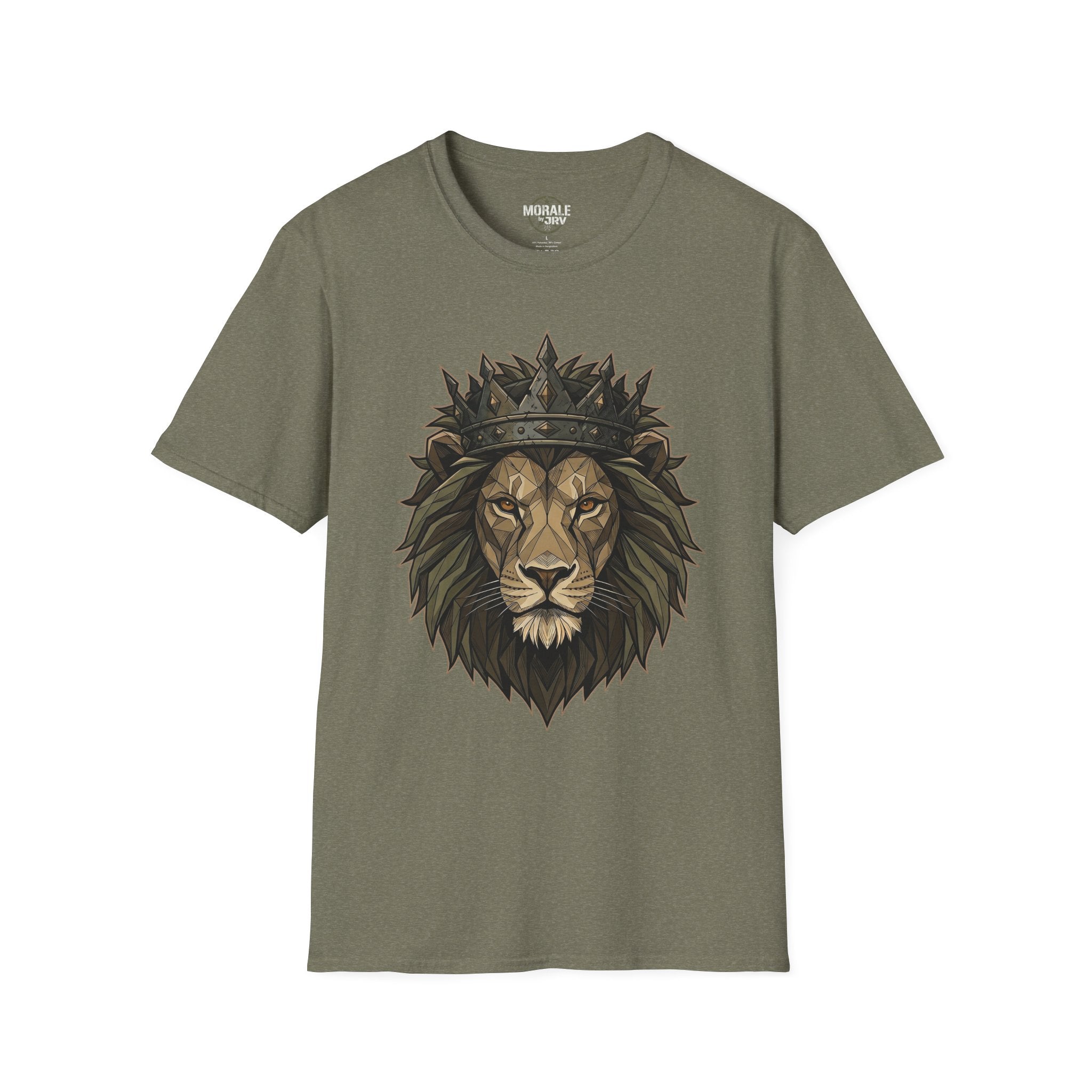 Military Green lion head T-shirt with crown graphic