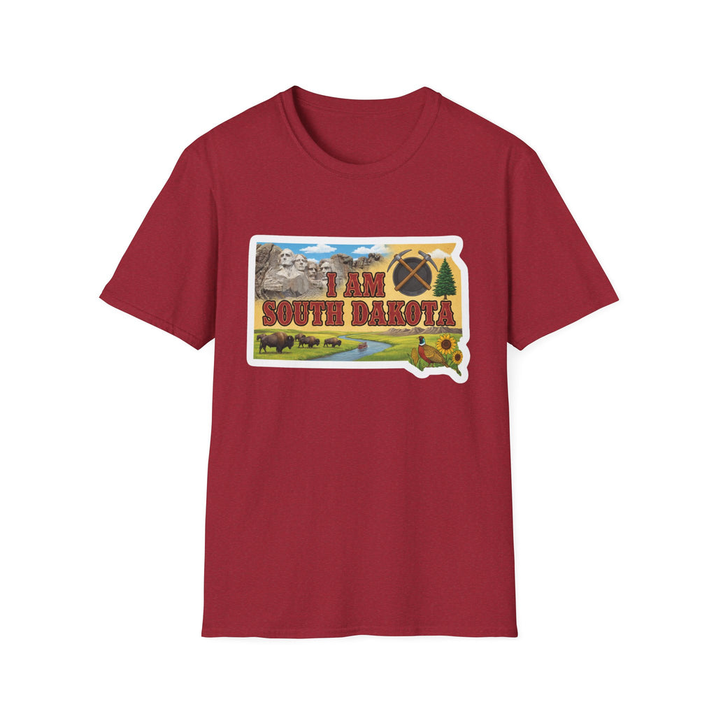 I am South Dakota T-Shirt, weinrotes Shirt mit State-Map-Print und Landschaft