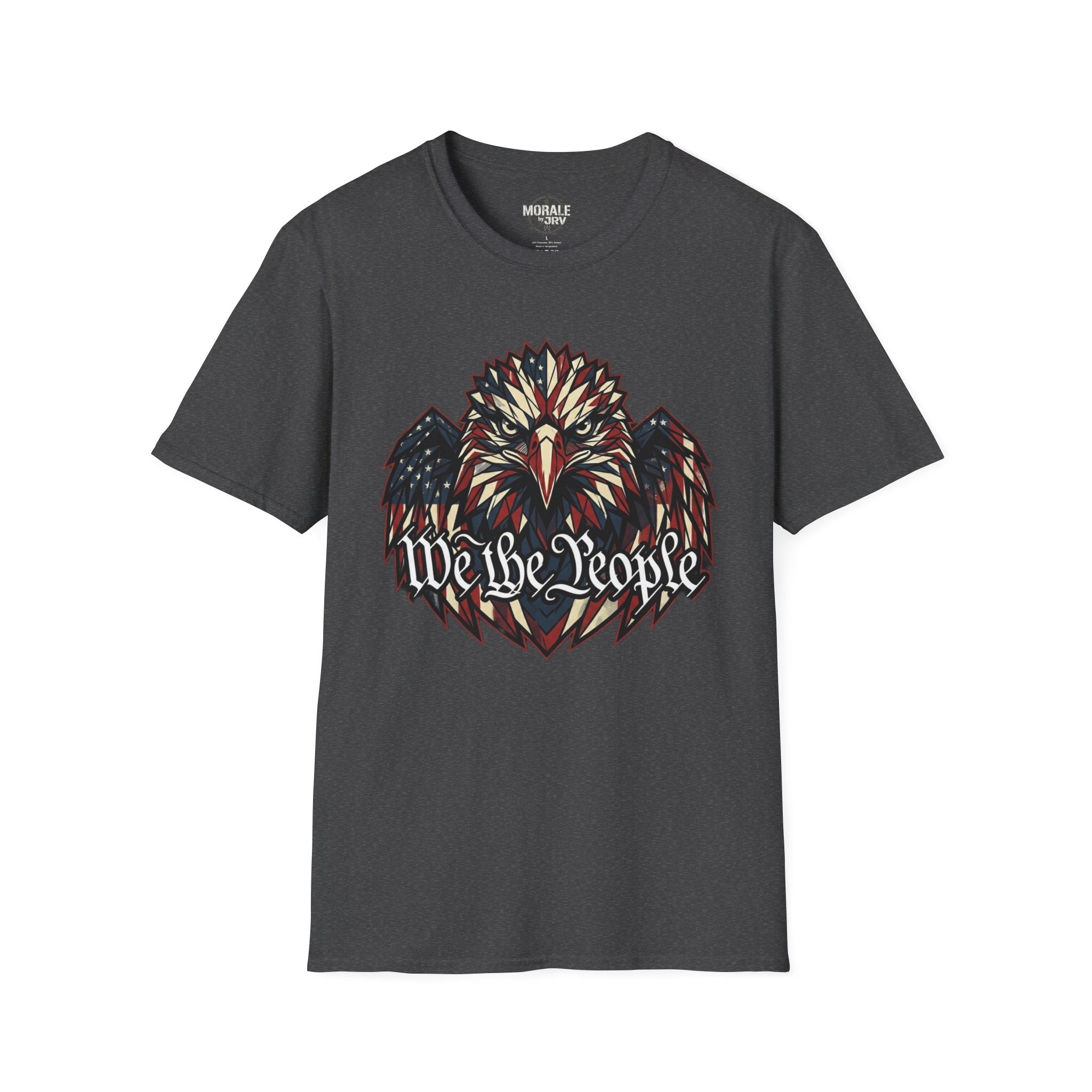 Eagle graphic T-shirt, dark heather with multicolor patriotic We the People graphic