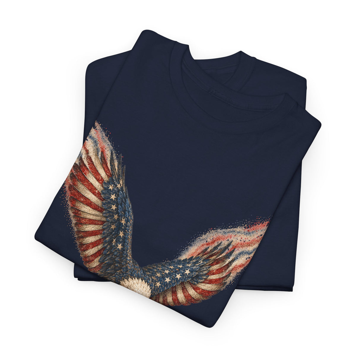 Navy crew-neck T-shirt with patriotic bald eagle wing flag graphic