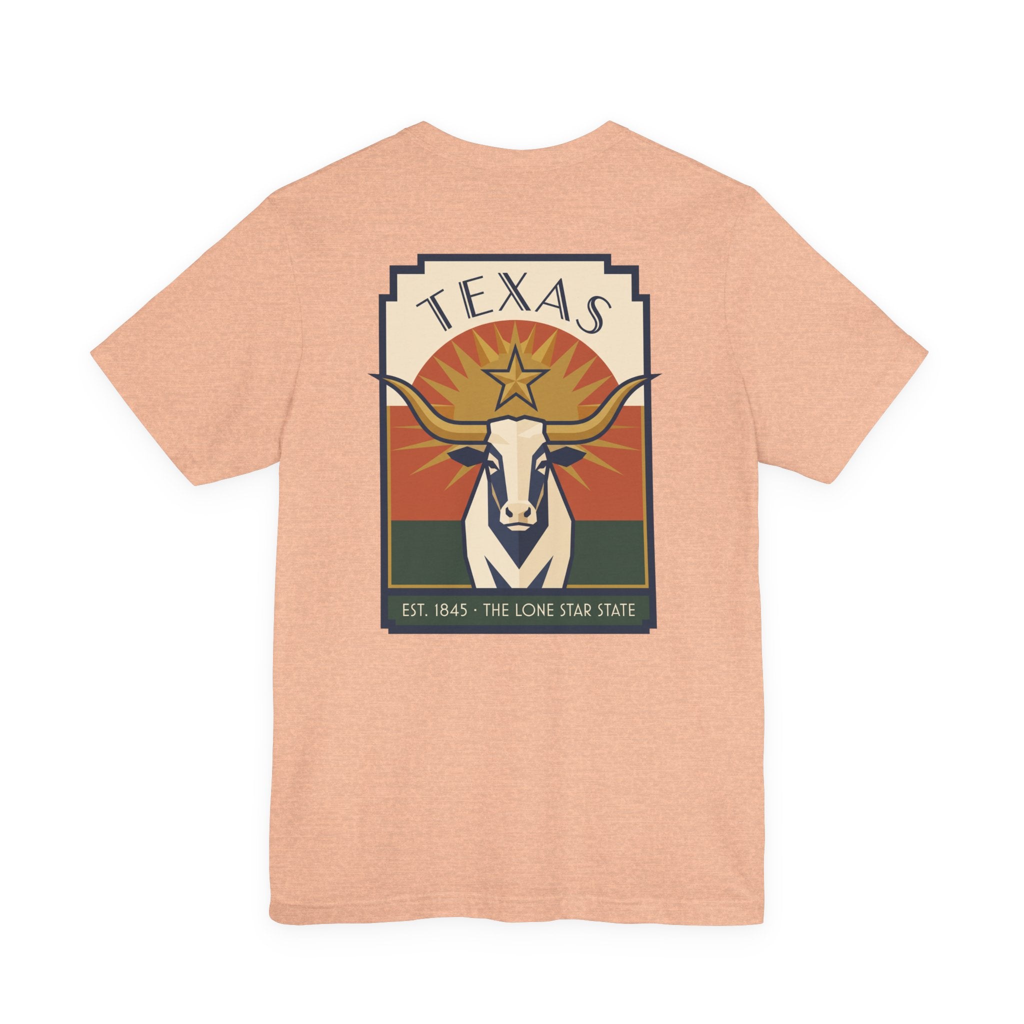 Light peach T-shirt with retro Texas graphic, longhorn head and star logo in square frame
