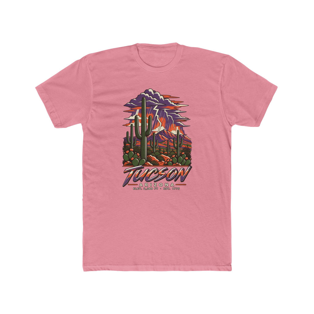 Light pink T-shirt with vintage desert cactus landscape sunset graphic