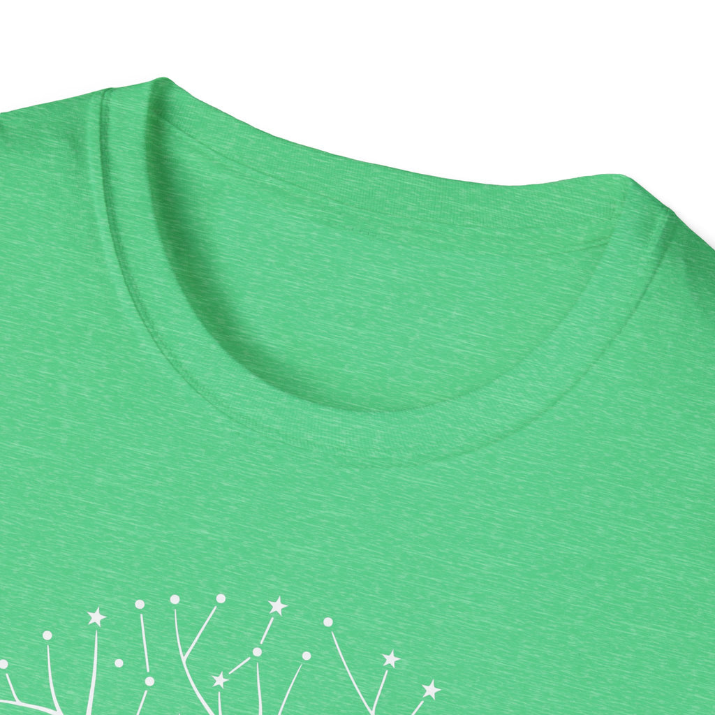 Bright green T-shirt neckline close-up with heather texture