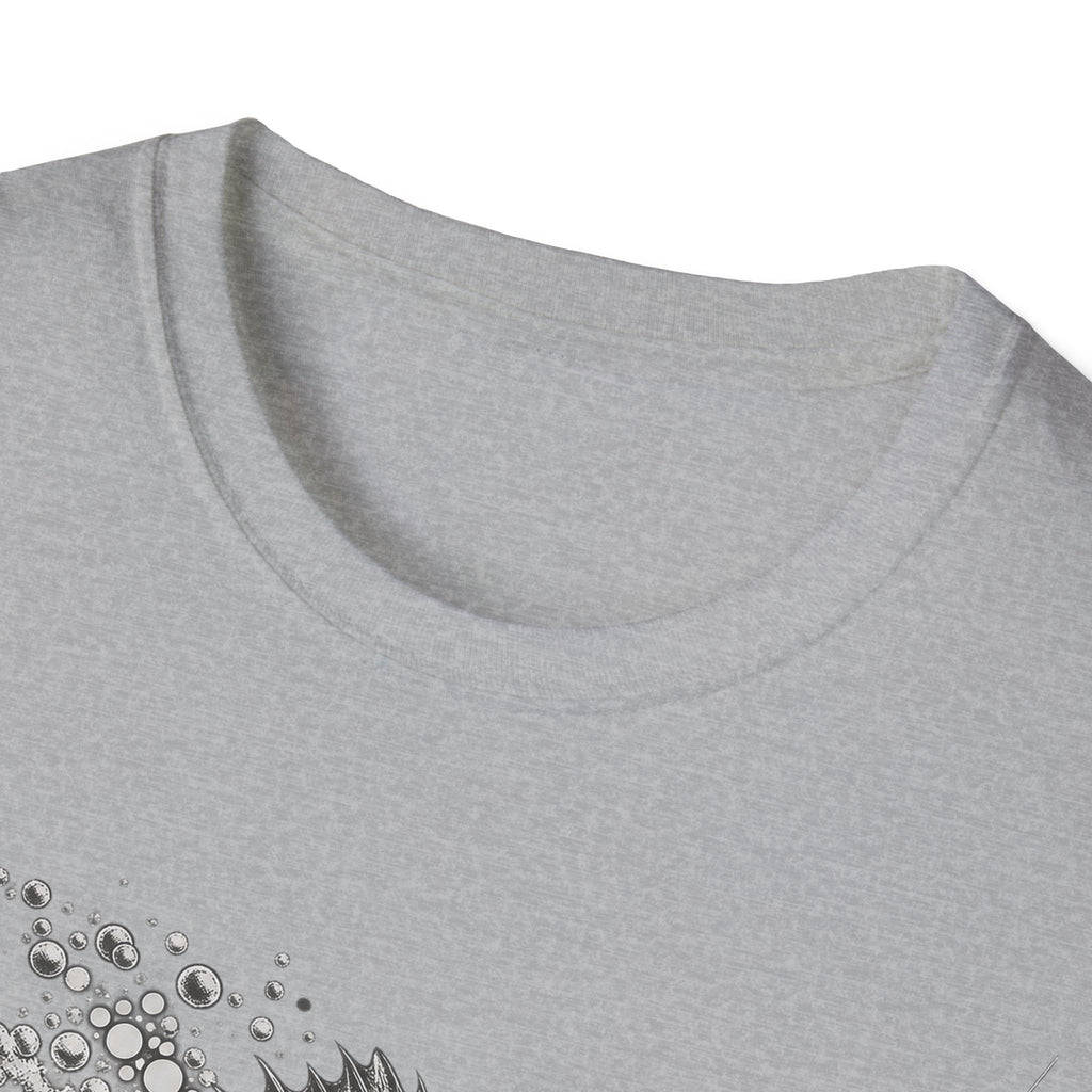 Sport grey fishing walleye graphic T-shirt, crew neck; partial bubble-and-fish print