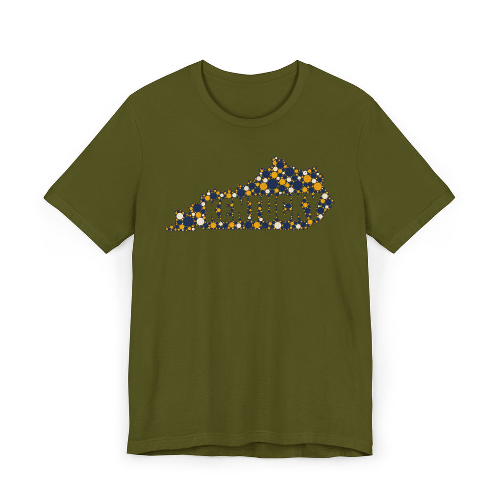 Kentucky State Shape T-Shirt | Blue and Gold Pattern Kentucky Outline Graphic Tee