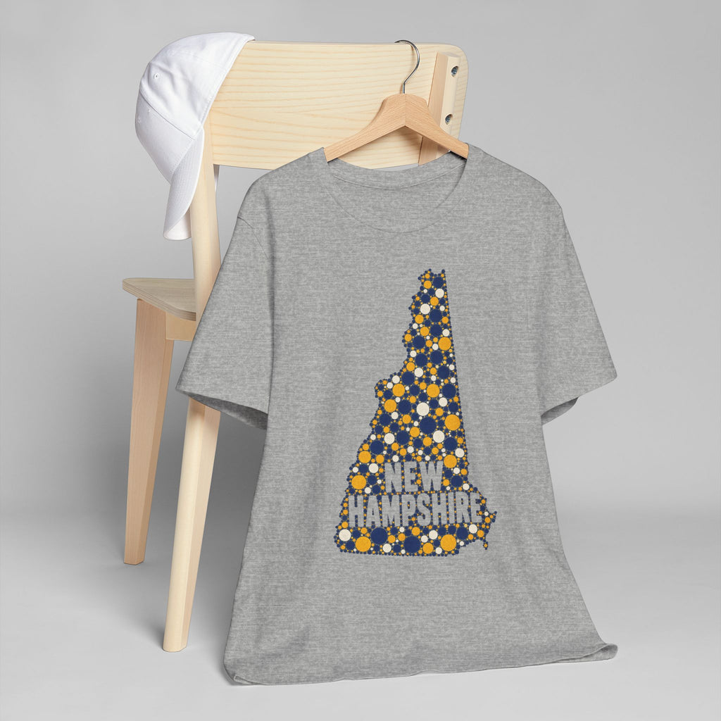 Heather gray crew-neck t-shirt with floral New Hampshire triangle map graphic