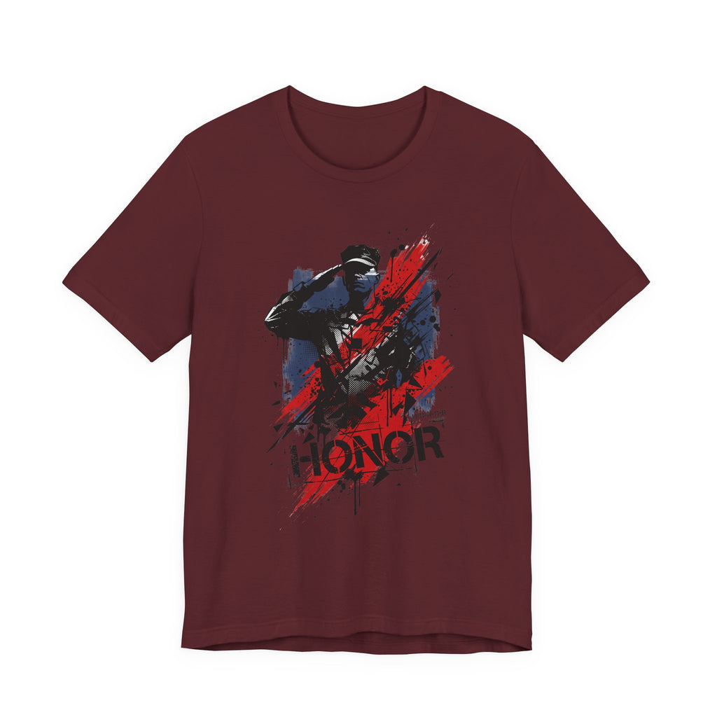 Maroon Honor Soldier Silhouette T-Shirt with soldier graphic and red “HONOR” text