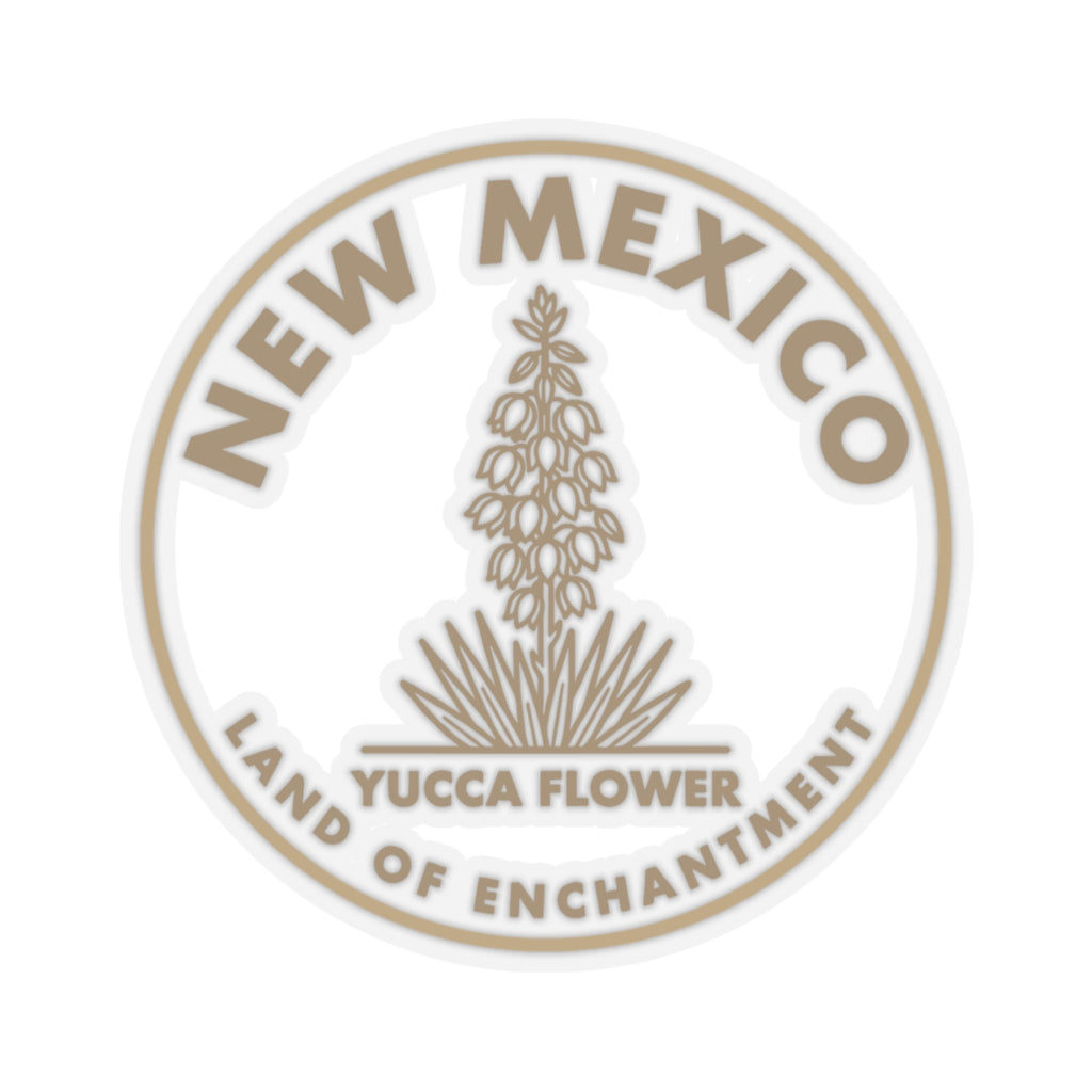 New Mexico yucca flower seal sticker, circular design with transparent vinyl finish