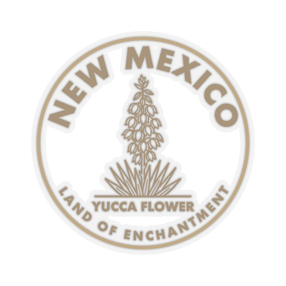 New Mexico yucca flower seal sticker, circular design with transparent vinyl finish