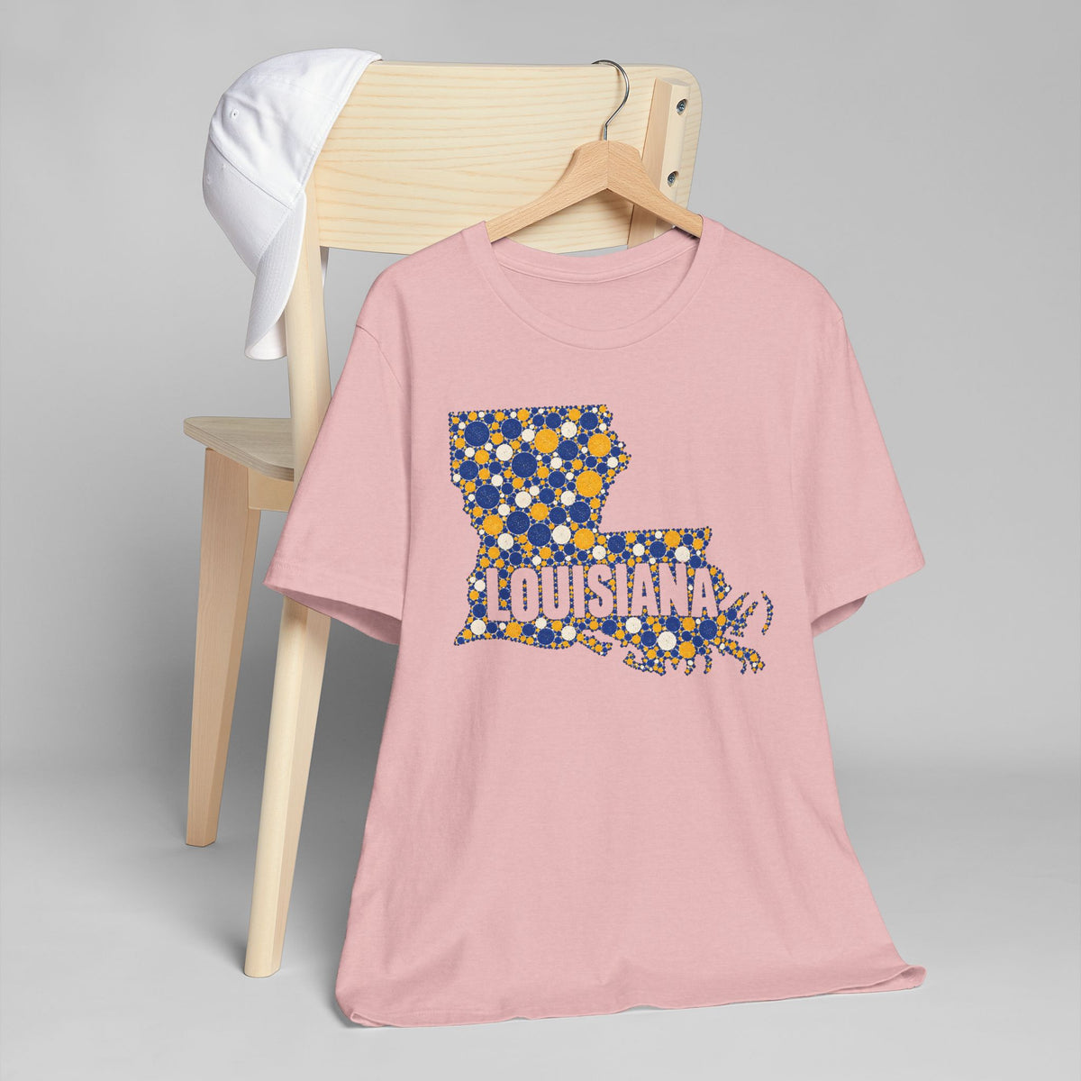 Louisiana State Shape Floral T-Shirt | Blue and Gold Louisiana Outline Graphic Tee