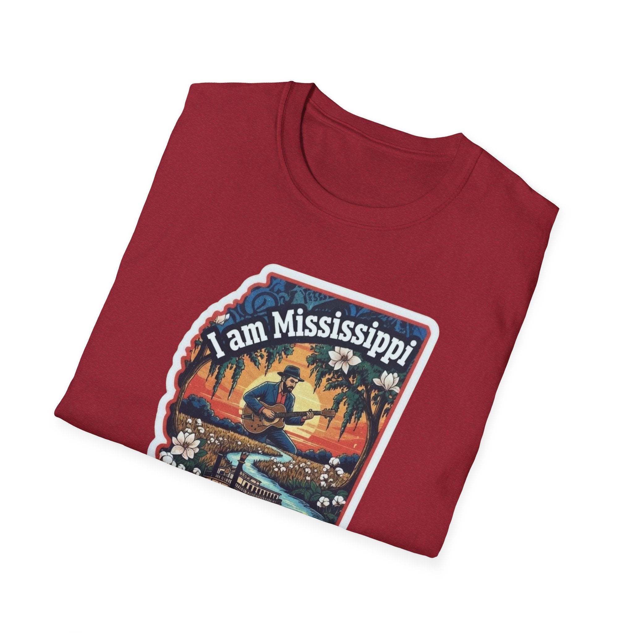 I am Mississippi T-shirt, dark red, front print badge with “I am Mississippi”