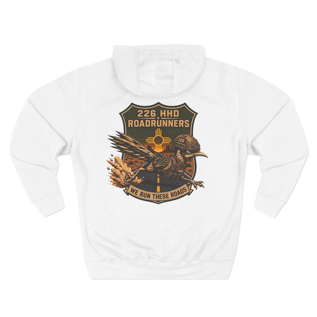 White pullover hoodie, back graphic print and hood
