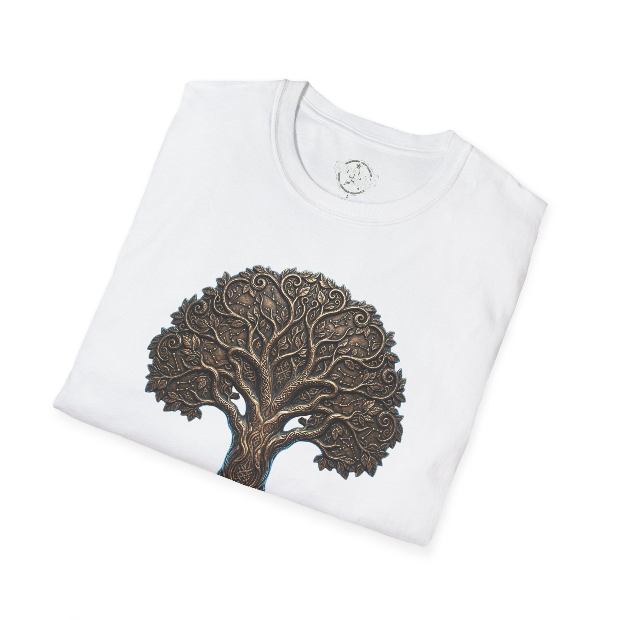 Light blue T-shirt with Celtic Tree of Life knotwork oak graphic