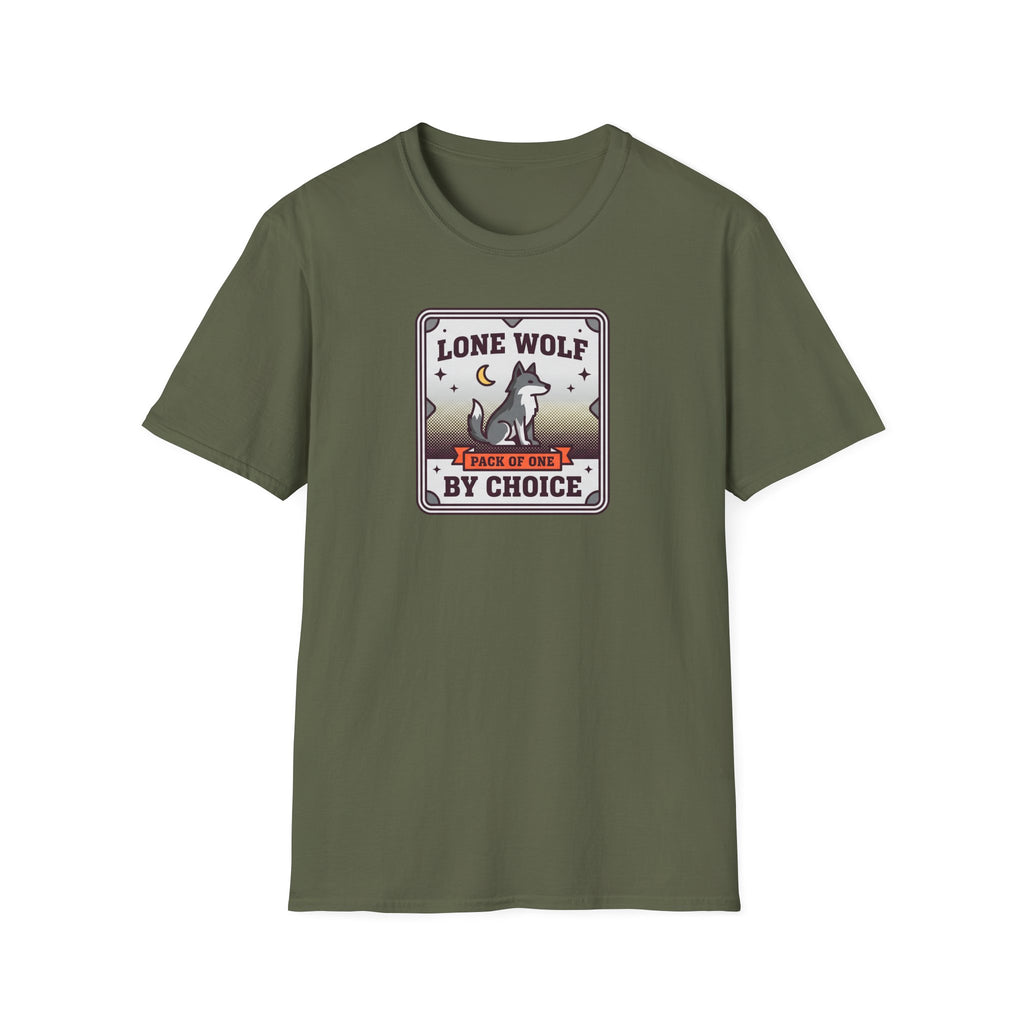 Graphic T-shirt, dark green, front wolf badge logo print