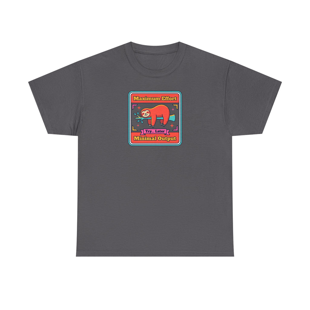Dark gray short-sleeve T-shirt with colorful sloth graphic chest print