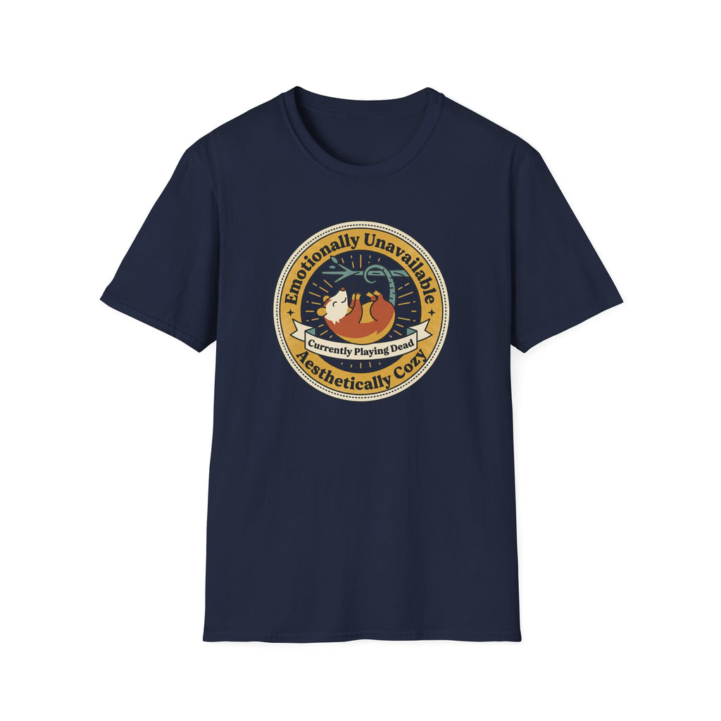 Unisex navy sloth graphic T-shirt, crew neck, short sleeves, front logo badge