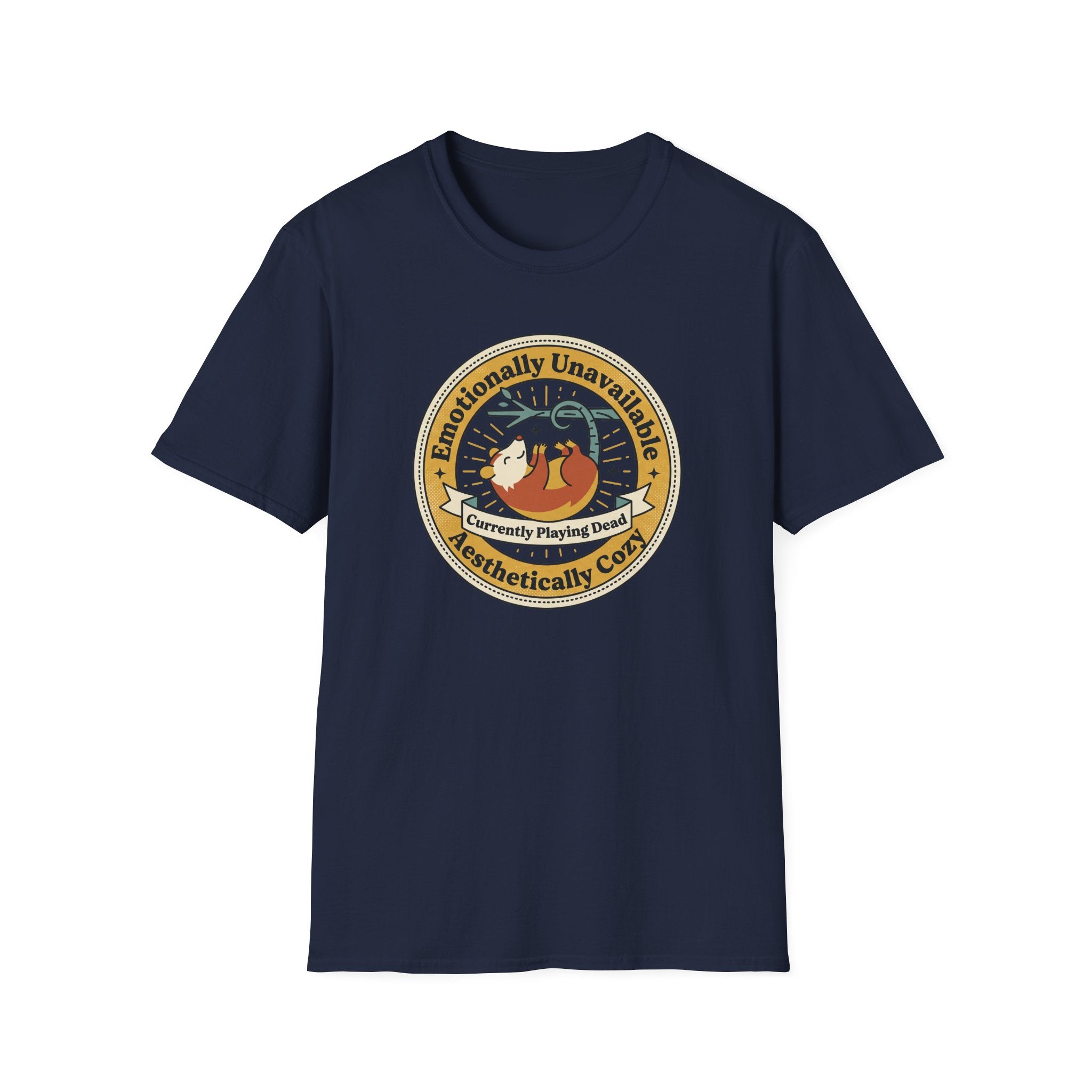 Unisex navy sloth graphic T-shirt, crew neck, short sleeves, front logo badge