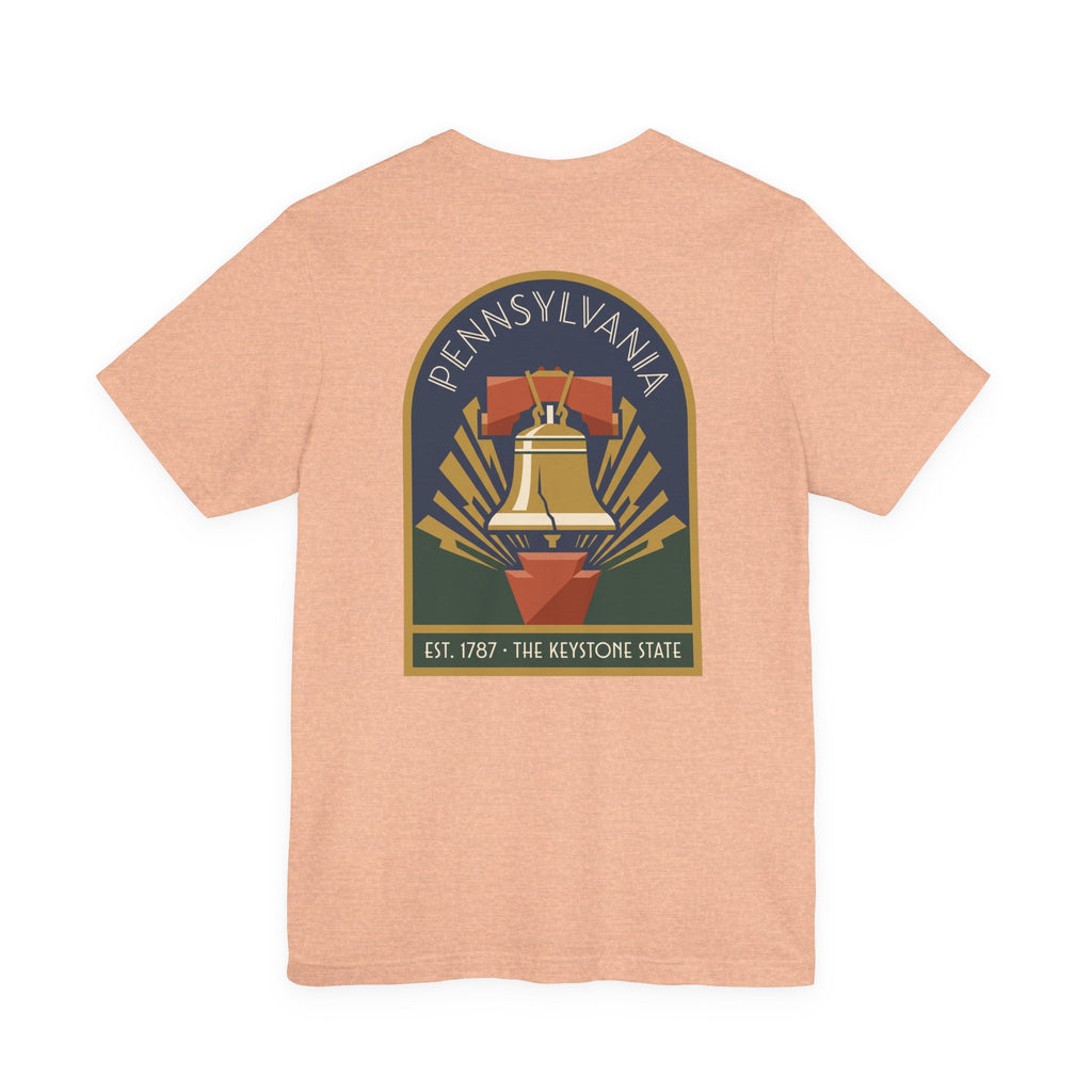 Light peach T-shirt with large Keystone State Liberty Bell graphic on back