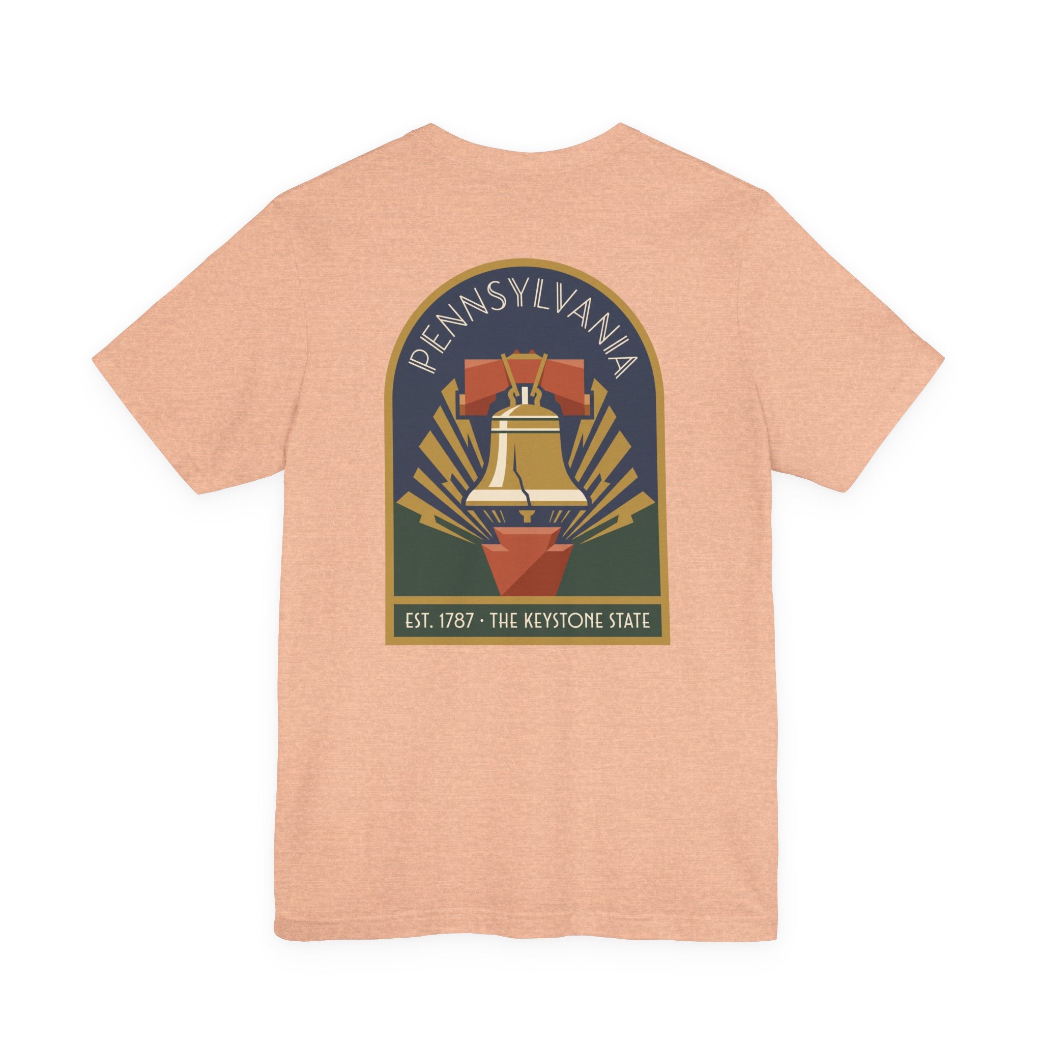 Light peach T-shirt with large Keystone State Liberty Bell graphic on back