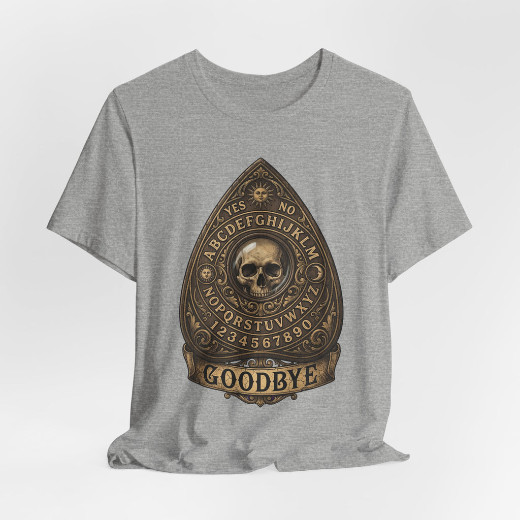 Skull Planchette T-Shirt, hellgrau meliert, „GOODBYE“ Totenkopf-Druck