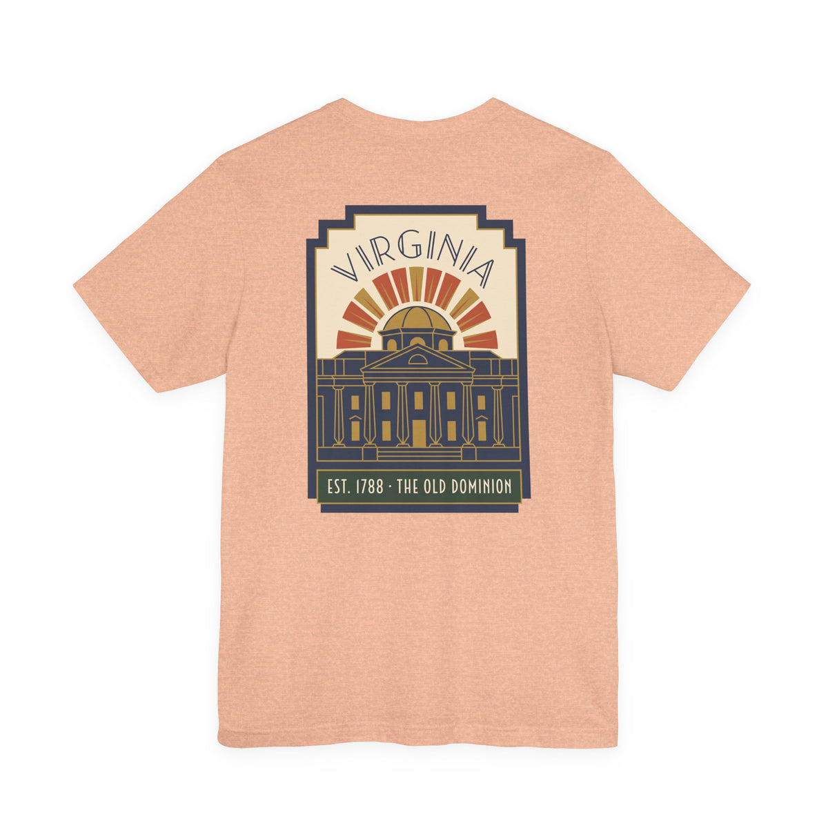 Peach Virginia Capitol Art Deco T-shirt with sunburst building graphic