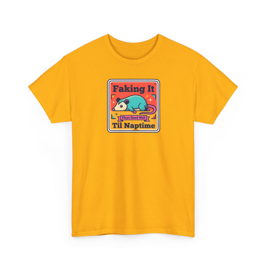 Orange T-shirt with crew neck and sleeping panda graphic patch on chest
