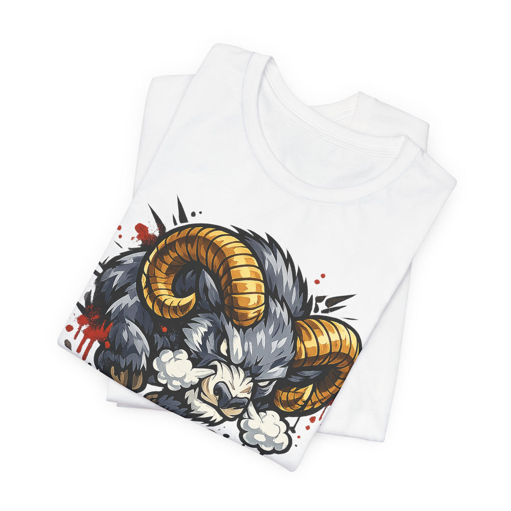White T-shirt with charging ram graphic on front.