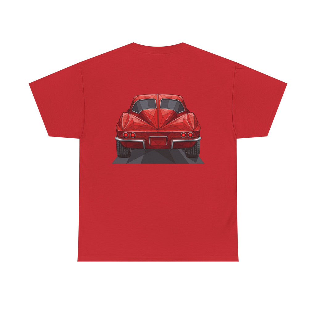 Red T-shirt with red sports coupe graphic on the front