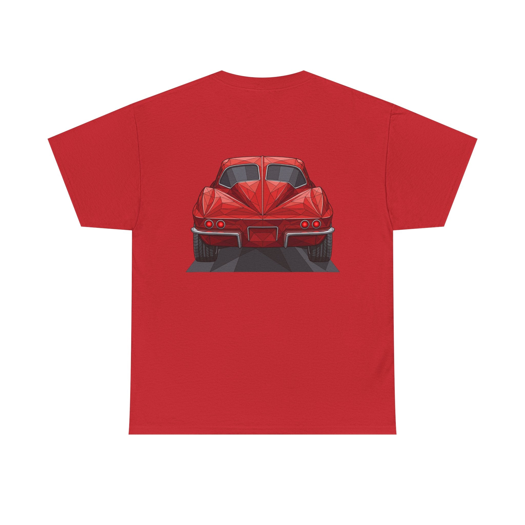Red T-shirt with red sports coupe graphic on the front