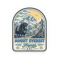 Kiss-cut travel decal sticker with arched Everest peak, yak, lantern, and Nepal EBC lettering