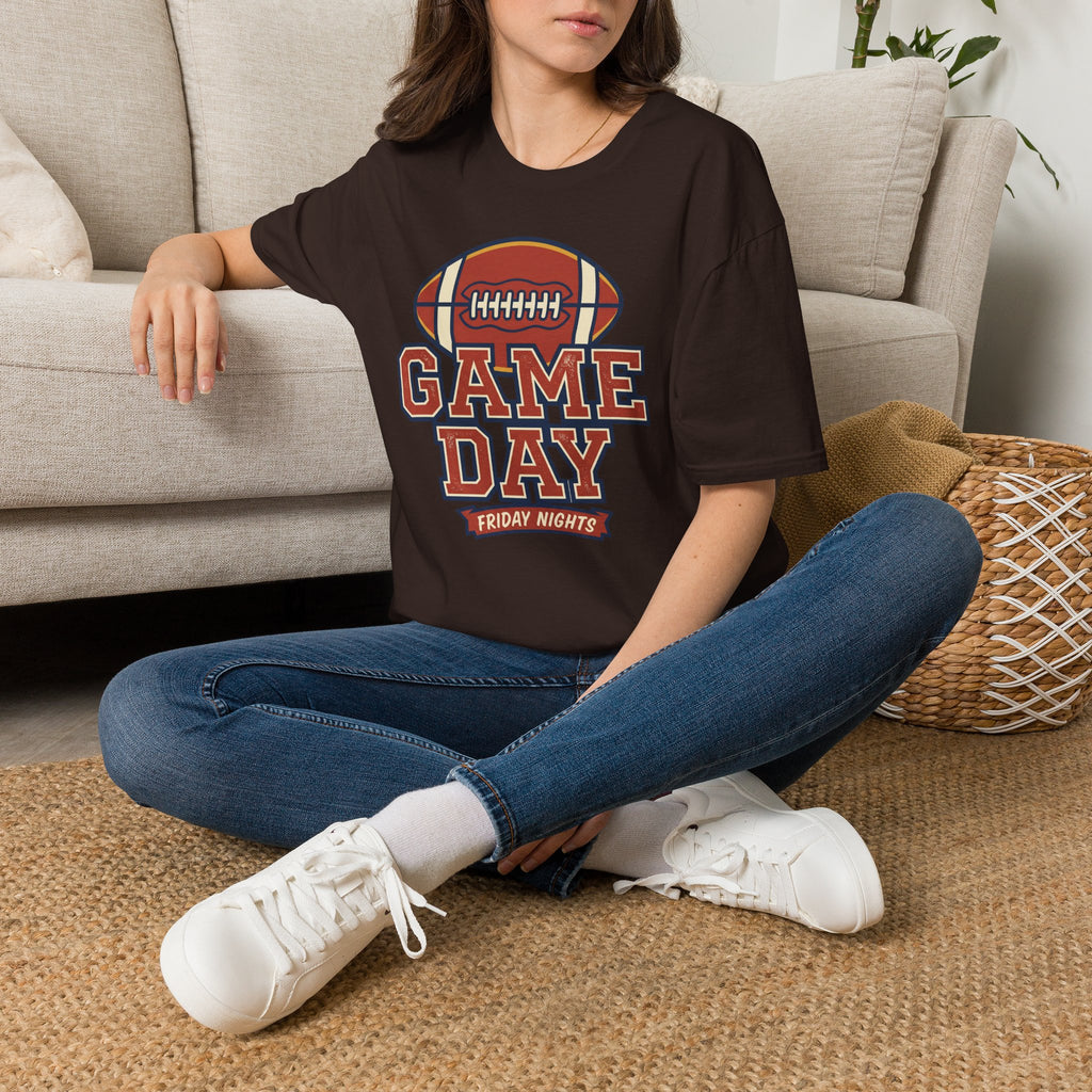 Dark brown Game Day football T-shirt with front helmet graphic and short sleeves