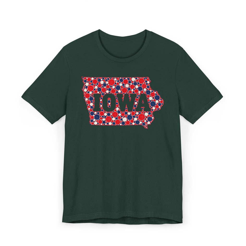 Iowa State Floral Pattern T-Shirt | Red White and Blue Iowa Outline Graphic Tee