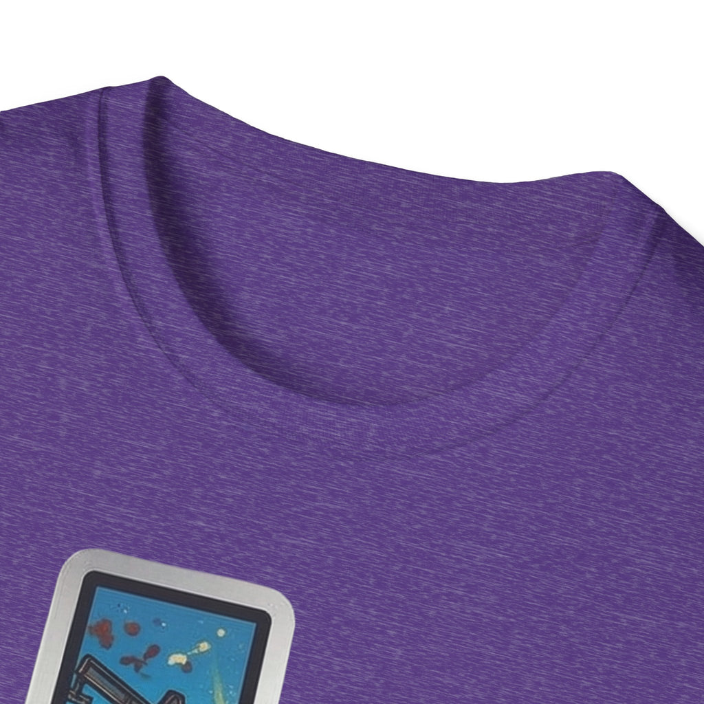 I Am Texas T-shirt, purple heather, graphic top border near collar